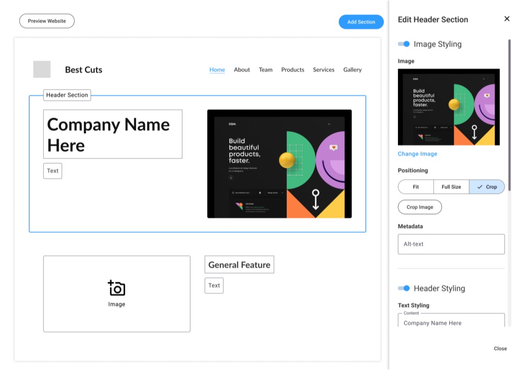 A sitebuilder to create an online presence